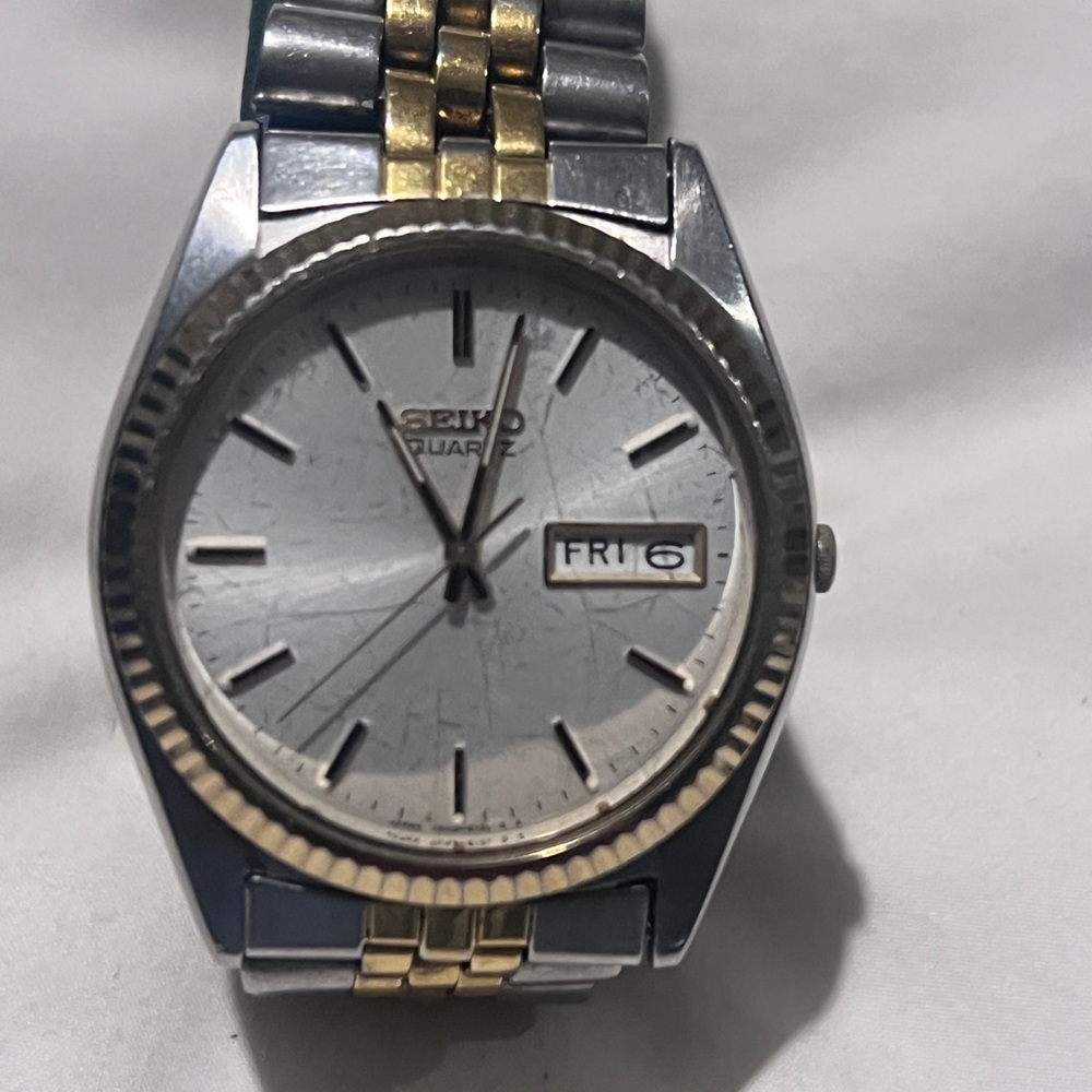 Seiko Vintage President Watch Men 36mm Silver DialTwo-Tone Silver& Gold DayDate